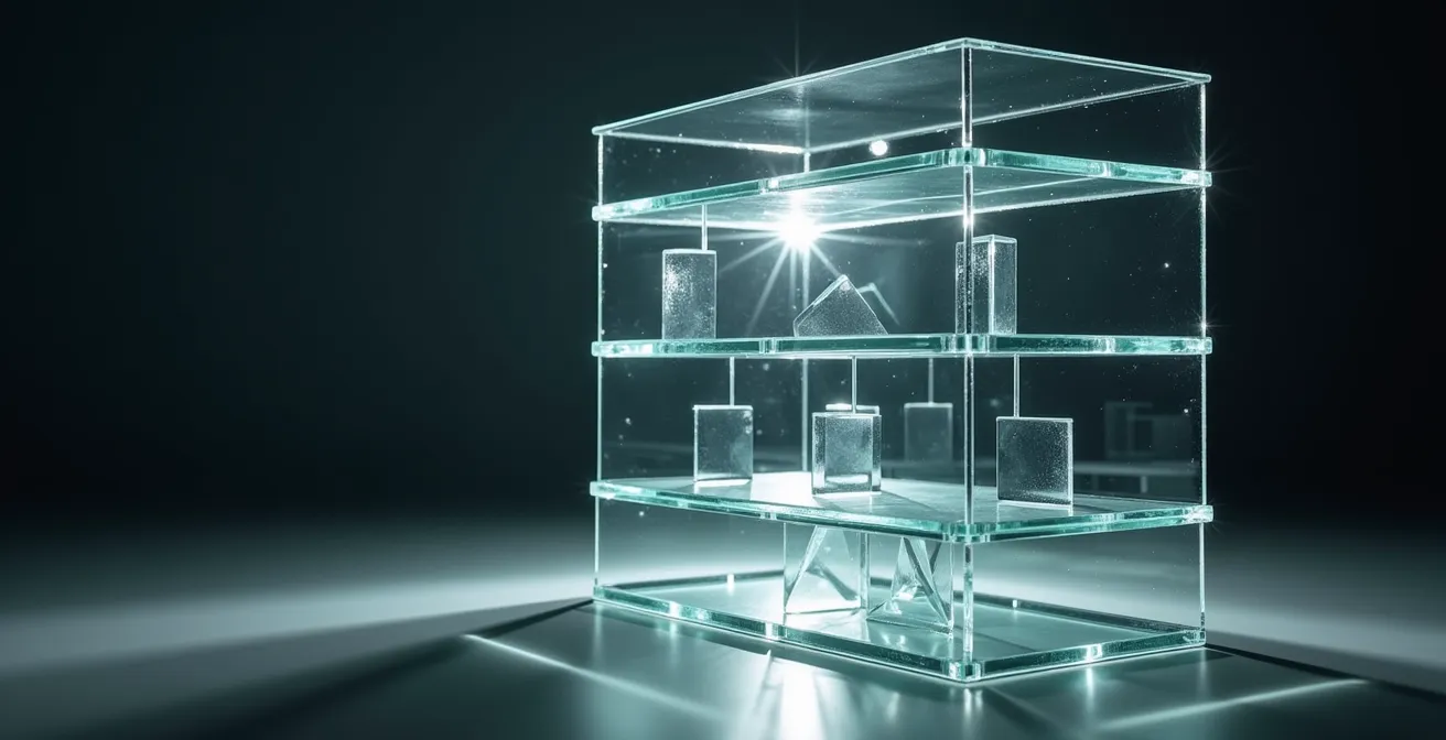 Abstract representation of complex financial structure with interconnected levels