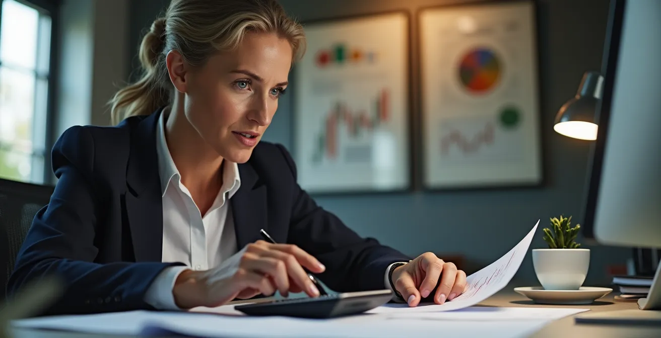 Financial analyst reviewing IRR calculations for long-term real estate investment