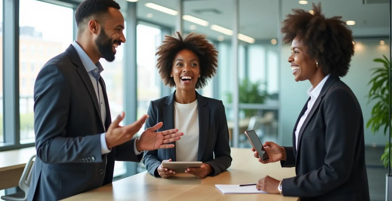 Business professionals in a modern collaborative office space