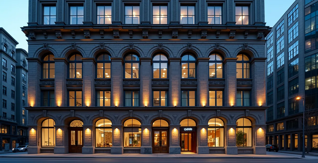 Architectural cross-section view of an office building showing structural elements and floor plates