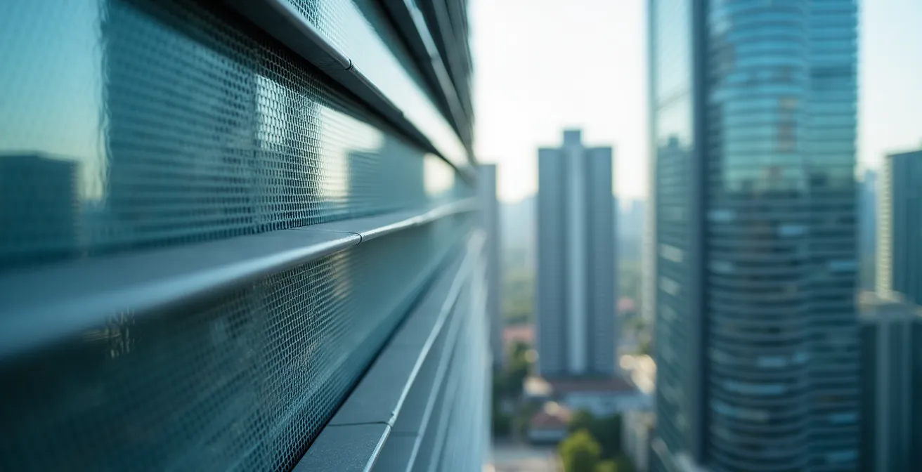 Modern building with layered glass architecture representing multiple protection levels